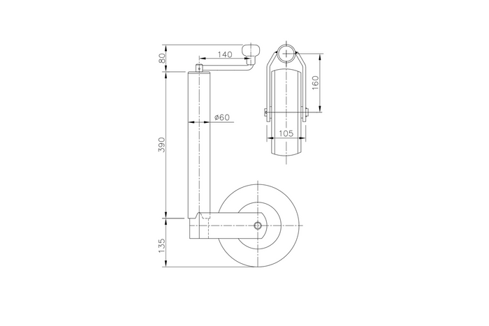 Опорно колело със скоба WINTERHOFF ST60-V-255SB+KLE60 400кг 60мм 525-755мм